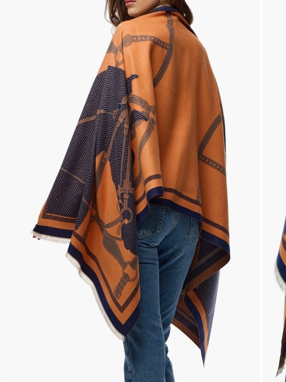 Orange & Navy horse print reversible 
scarf - Picture 3 of 8
